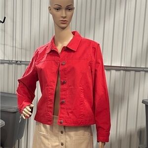 L.L. Bean Women's Petite Classic button up red jean  jacket size 0